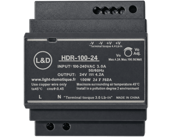 L&D Alimentation 24V DC 100W 4.2A installation rail Din HDR-100-24