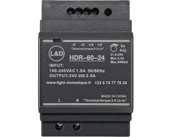 L&D Alimentation 24V DC 60W 2.5A installation rail Din HDR-60-24
