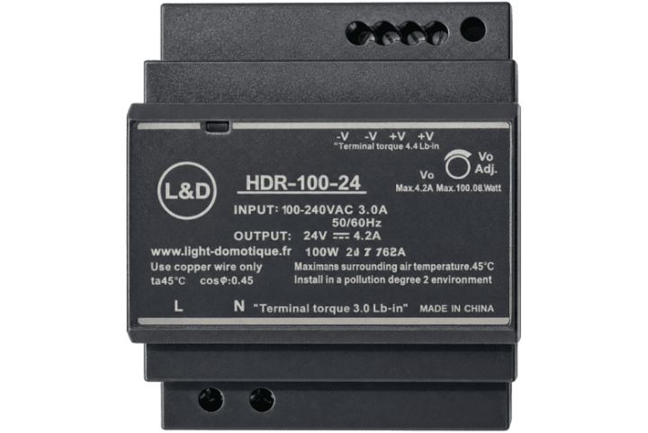 L&D Alimentation 24V DC 100W 4.2A installation rail Din HDR-100-24