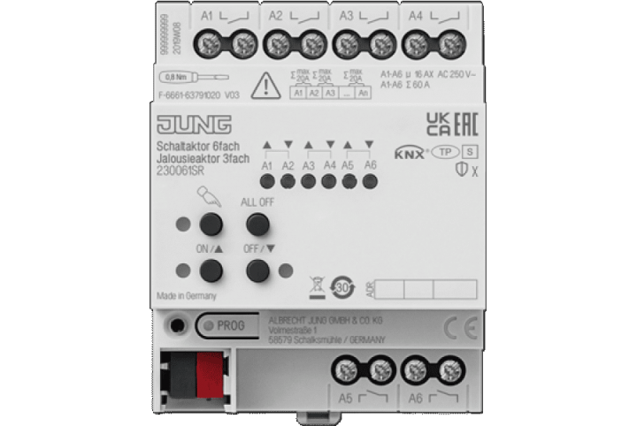 JUNG actionneur 6 sorties TOR / 3 sorties volet roulant KNX 230061SR