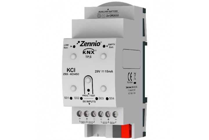 Zennio KCI 4 S0 Interface KNX pour compteurs de consommation ZRX-KCI4S0