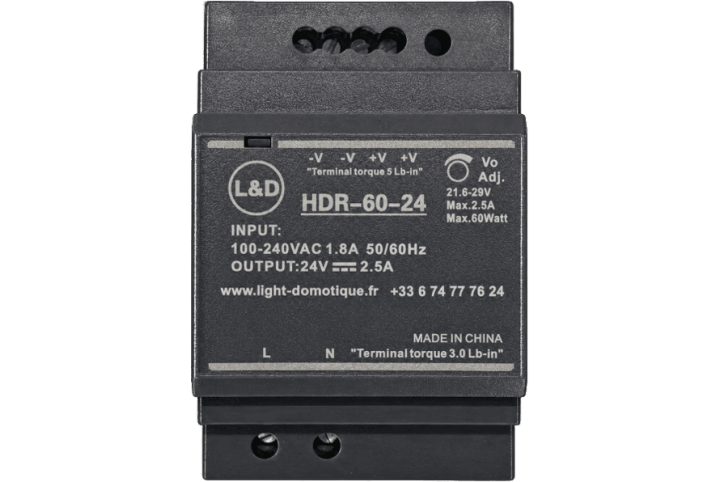 L&D Alimentation 24V DC 60W 2.5A installation rail Din HDR-60-24