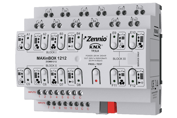 Zennio MAXinBOX 1212 - Actionneur multifonction avec KNX Secure - 12 sorties 16 A / 12 entrées A/N - ZIOMB1212